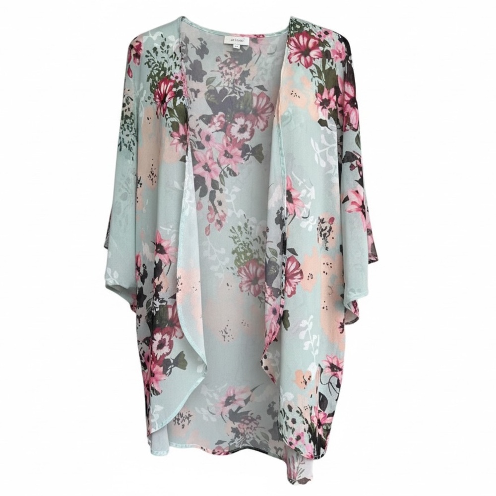 Floral Sheer Chiffon Kimono Cardigan, Size XL